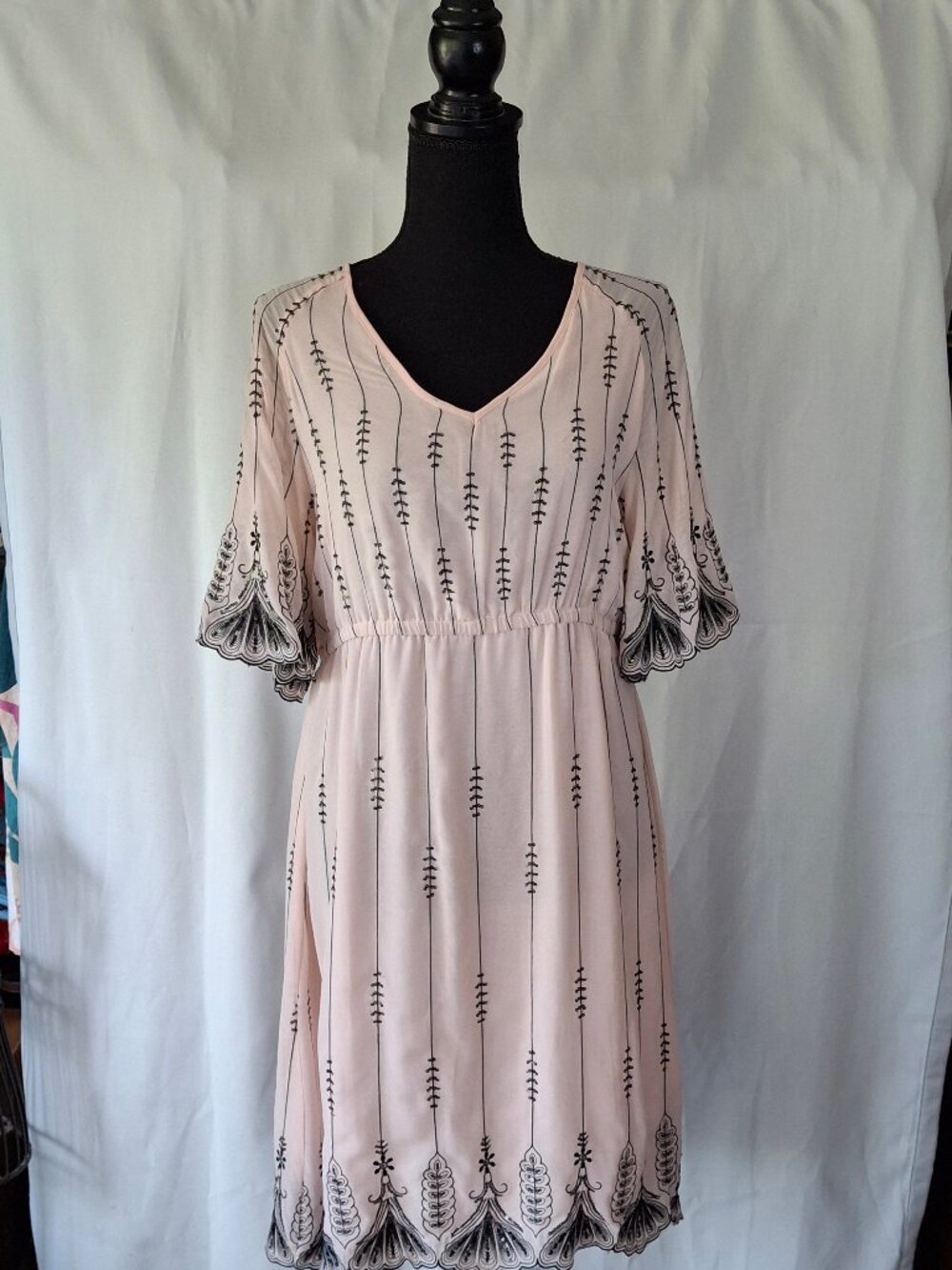 Anna Sui Pale Pink Embroidered Midi Dress